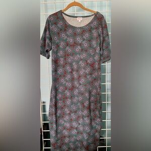 NWT LuLaRoe XL Floral Midi Dress - Blue and Red
